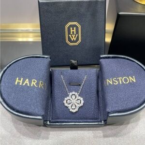Harry Winston Diamond Floral Pendant Necklace - Silver & White
